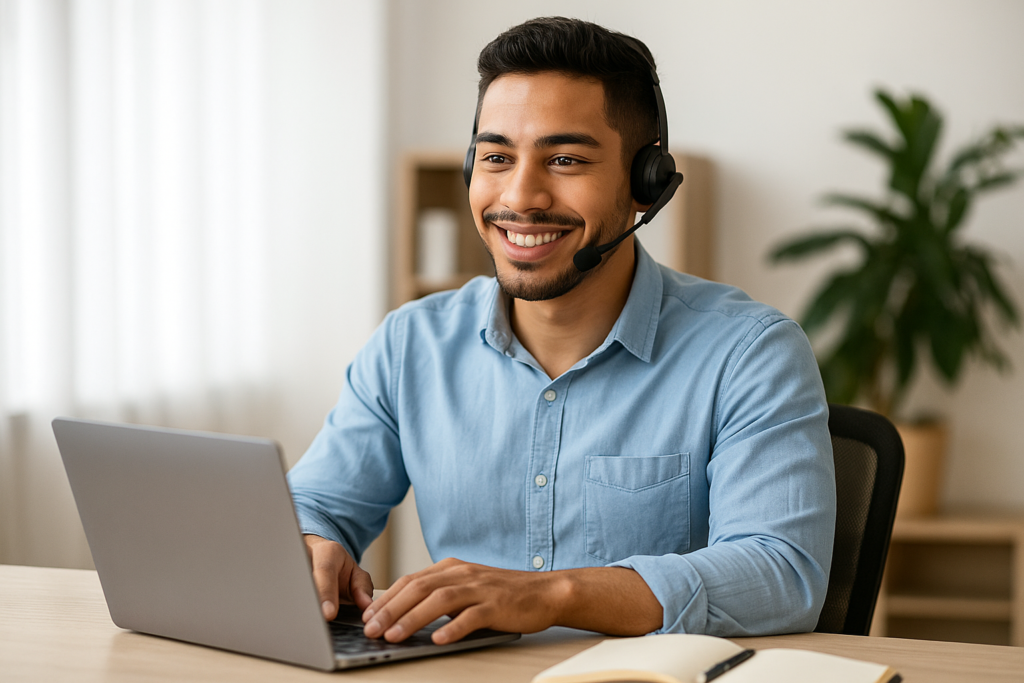 Agente de soporte técnico ayudando a cliente a comprar cuenta Netflix online