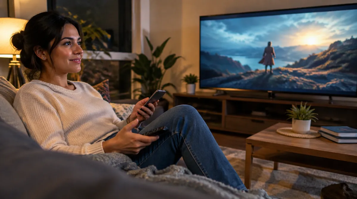 Clienta viendo Netflix sin bloqueos en el televisor de su casa